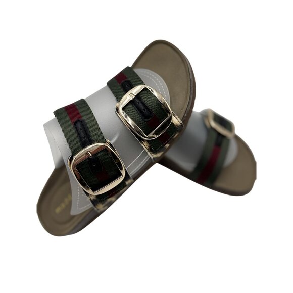 Madden Girl Womens Size 6/7 Strap Buckle Slides Leopard Print Green Red Strap - Picture 5 of 11